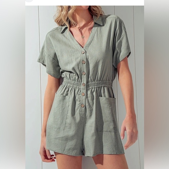 Zara Linen Blend Sage Green Romper Women’s , size Small - Picture 1 of 7